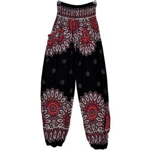 Bajamath Haram Palazzo Pants Womens Sz M Black Floral Boho Hippie Festival Beach
